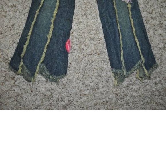 *Jeans Beetlejuice sz 6/6X Blue Frayed Jagged Hem Fabric Floral Rose Denim Girls - Picture 4 of 6